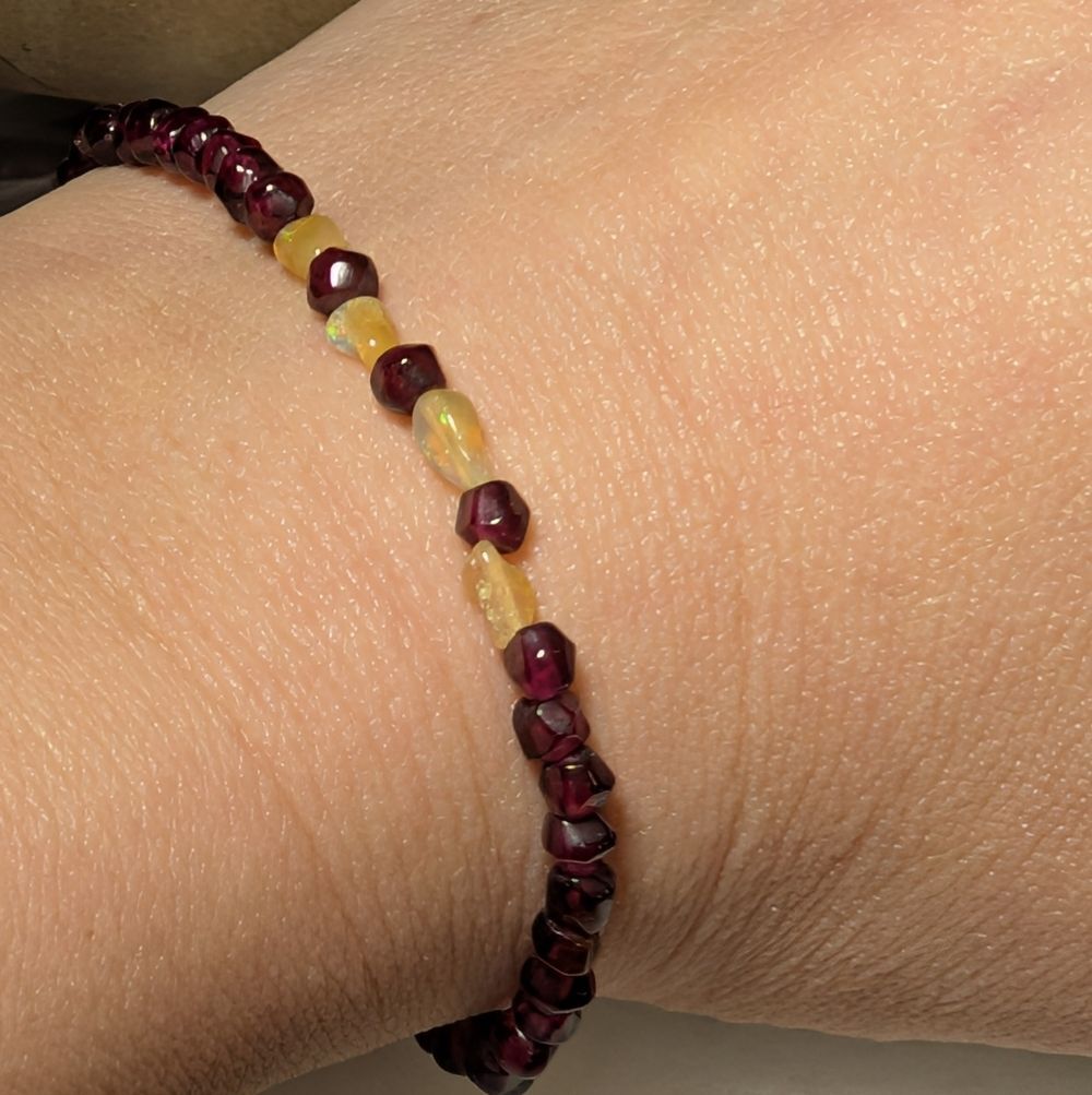Faceted Garnet & Genuine Honey Opal Bracelet • Handmade in Alaska